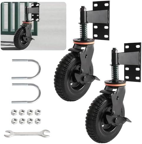 8 Inch Heavy Duty Gate Wheel with Brake, 600lbs Heavy Duty Fence Gate Wheel, Heavy Duty Gate Caster for Tube Gates Metal Gates Wooden Gates, 360° Rotation Spring Loaded Gate Caster, 2 Pack, Black