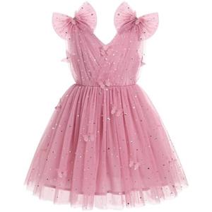 IMEKIS Toddler Kids Girls Butterfly Dress Sparkle Sequins Tulle Wedding Formal Birthday Dresses, 3-4Y