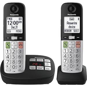 Panasonic Cordless Phone, Easy to Use with Large Display & Big Buttons, Flashing Favorites Key, Flashlight, Call Block, Volume Boost, Talking Caller ID, House Phones, 2 Cordless Handsets  KXTGU432B