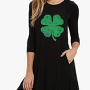 St Patricks Day Dress Women Long Sleeve Casual Lucky Irish Shamrock Holiday Dresses, Medium