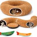 R1M Cat Tunnel Bed with 2 Cat Toys, Collapsible Play Tunnel for Indoor Cats, Kitten Toys for Indoor Kittens, Donut Shaped (Brown)