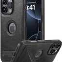 Leather Case for iPhone 16 Pro Max Case, Protective Slim with Kickstand Shockproof Phone Cases, Built-in Invisible Stand Compatible with iPhone 16 Pro Max 6.9'', Black