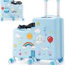 Ride on Suitcase for Kids, Hard Shell Kids Luggage with Belt, Foldable Pedal & Front Grab Handles, Hidden Cup Holder, TSA Lock, 6 Spinner Wheels, Kids Carry on Suitcase for Travel, Blue, 19 inches x 9 inches x 20 inches