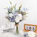 Fake Artificial Flowers Bouquet for Decoration, Silk Floral Arrangements Faux Flowers Plant Wedding Bride Bouquets Tables Centerpieces for Rustic Home Decor Indoor Vase Floral Table Decor (Blue White)