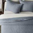 EVERGRACEHOME 100% Cotton Modern Lines Quilt Set King Size, Smoky Blue | Pre-Washed Soft Cotton, Striped Coverlet Bedspread, 3 Piece Lightweight Bedding Set for All Season, with 2 Pillow Shams