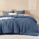 Litanika Oversized Queen Comforter Ocean Blue, 3 Pieces Tufted Boho Farmhouse Bedding Comforter Set, Lightweight Fluffy All Season Comforter Set (98x98In Comforter & 2 Pillowcases)