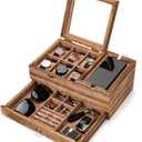 Pinzoveco Watch Box Organizer for Men, 6 Slot Mens Jewelry Box Display & Storage Watch, Solid Wood Watch Case for Men, Gift for Boyfriend Fathers Day Birthday Gifts (Carbonized Brown)