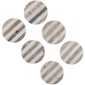 GoCraft Handcrafted Marble Round Coasters with Striped Inlay - Set of 6 White & Grey Marble Coasters for Wine Glasses, Drinks & Beverages, Stylish Barware & Home Decor for Dining & Entertaining One Damaged