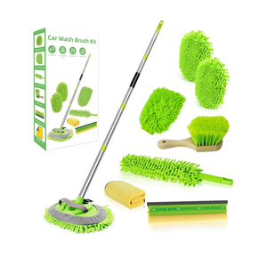 62" Car Wash Brush with Long Handle Chenille Microfiber Car Wash Mop Mitt, Wheel Brush, Windshield Window Squeegee, Car Duster Microfiber Towel, Gloves, for Cleaning Cars, RV, Truck, Boat