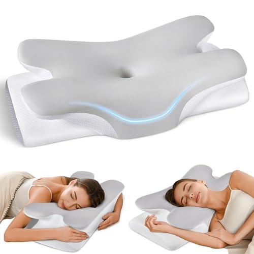 Cervical Neck Pillow for Pain Relief -Ergonomic Side Sleeper Pillow for Sleeping, Contour Memory Foam Pillows for Neck Support, Cooling Orthopedic Bed Rest Pillow for Back and Stomach Sleepers
