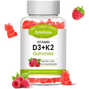 Vitamin D3 K2 Gummies for Adults, Vitamin D3 5000 IU & K2 (MK7) 120mcg, Sugar-Free D3 K2 Supplements with Vitamin B6, C & Zinc, Support Bone, Teeth, Muscle & Immunity, 60 Count