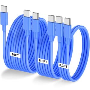 3-Pack Blue [3.3FT+6.6FT+10FT] 60W USB C to USB C Cable, Type C Fast Charging Cable for iPhone Air 17 16e 16 15 Pro Plus Pro Maxfor Galaxy S25, for iPad Pro/Air/mini, for MacBook Pro/Air and More