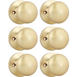 Goldenwarm Gold Closet Door Knobs, Handle Function Non-Locking Dummy Door Knob, Brushed Gold Individual Dummy Door Knob Single Side for Closets, French Double Doors, and Pantry(6 Pieces)