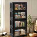 Hanyi 140 QT 4-Tier Storage Bins with Lids, Collapsible Cabinet, Black