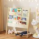 JAQ Kids Bookshelf for Small Space, 4-Tier Fabric Covered Woodgrain Metal Kid Book Shelf Rack Storage Organizer for Toddler Baby in Classroom Playroom Nursery Decor (30.71 inchYellow)