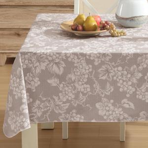 Lintex Home Bargains Plus 60 x 84 Inch Rectangle Vinyl Tablecloth with Flannel Backing, Traditional Grapevine Print, Waterproof Indoor Outdoor Dining Room, Party and Banquet Table Cover, Taupe