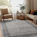 6x9 Washable Non-Slip Area Rug for Living Room, Dining Room, Bedroom Home Office-Vintage Farmhouse Soft Non-Shedding Distressed Low Pile Area Rug (Beige and Blue,6x9)