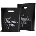 FloraSea 100 Pcs Reusable Black 12x15 Thank You Bags - Merchandise, Party & Gift Bags with Handles