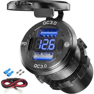 12V USB Outlet, VANONE Aluminum Alloy Dual 18W QC3.0 Ports & 36W PD USB Charging Port 12 Volt Outlet Charger Socket, Accessories for Car Boat Marine Motorcycle RV ATV Truck Golf Cart, etc