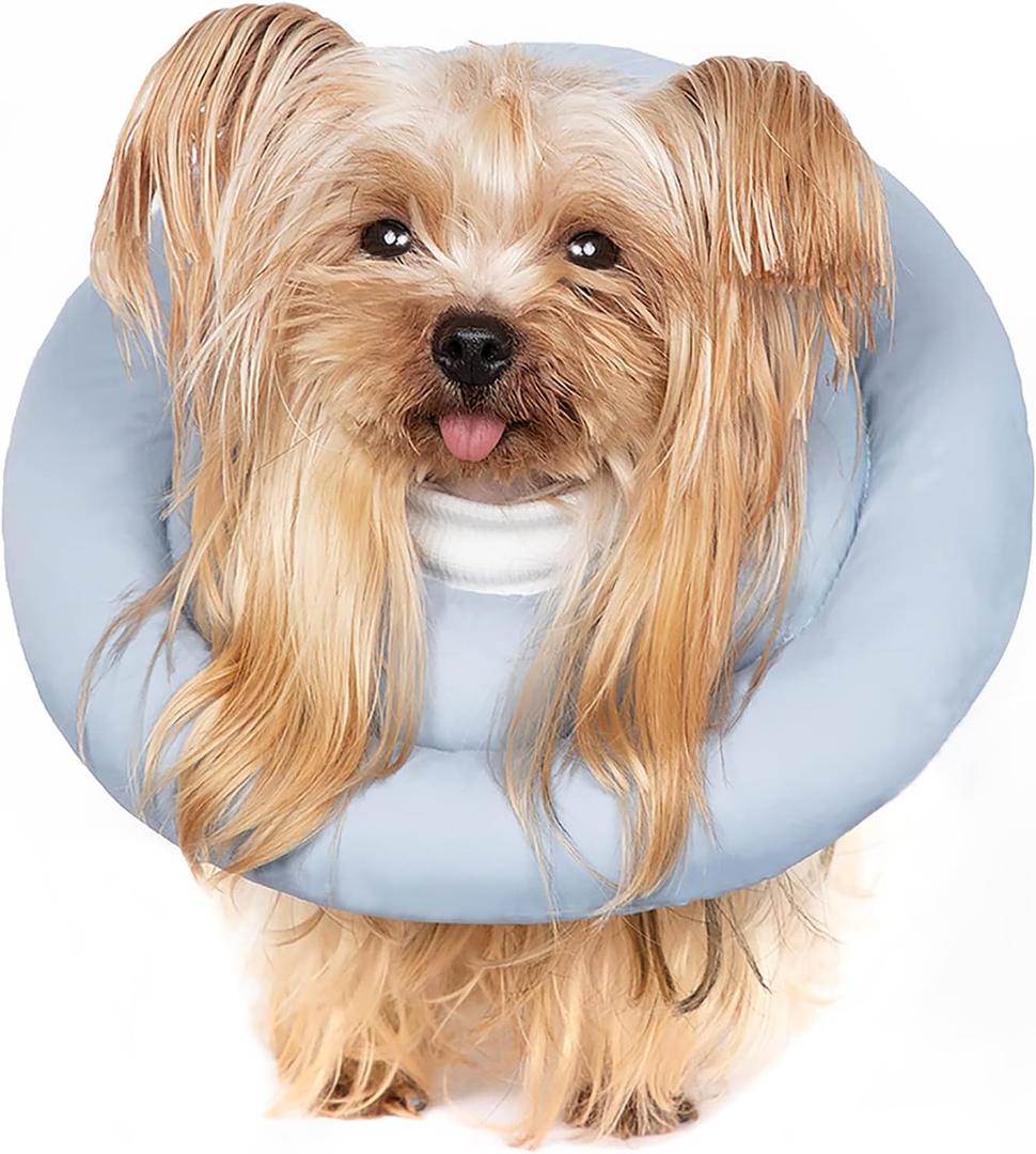 Comfortable Adjustable Soft Dog Cone Alternative After Surgery - Elizabethan Donut Collar for Cats, Medium Dogs and Small Dogs (L(Neck Girth:6.9-14.5" Height:7.0-8.5"), BLUE)