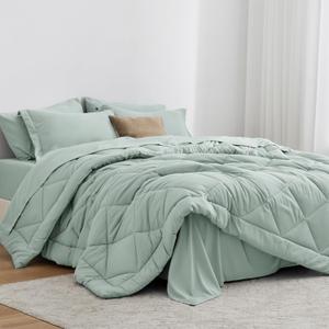 Love's cabin Twin Comforter Set Aqua, 5 Pieces Twin Bed in a Bag, All Season Bedding Sets with 1 Comforter, 1 Flat Sheet, 1 Fitted Sheet, 1 Pillowcase and 1 Pillow Sham