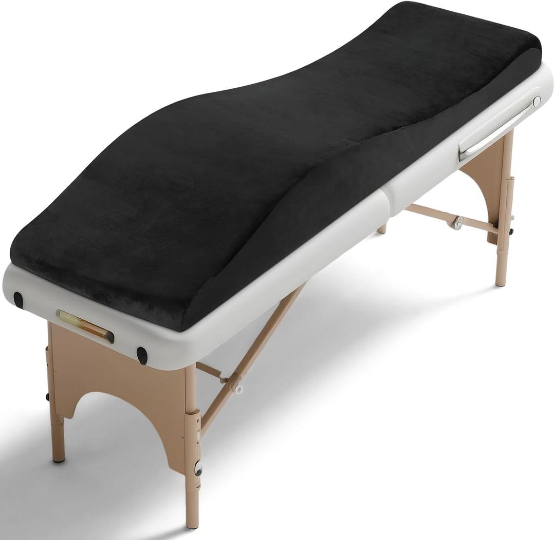 FAHKNS Lash Bed Topper, Ergonomic Lash Bed Foam Topper, High Density Foam Massage Table Pad, Curvy Esthetician Mattress, Washable Massage Table Padding Cushion for Beauty Salon, 70.8in23.6in, Black, Full