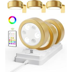 EZVALO Picture Lights for Wall with Charging Station, Rechargeable Battery Magnetic Poster Lights with 3 Color Temps & 12 RGB, Remote Dimmable Timer Light, Wall Decor Light for Art Display (6 Pack) (Gold)