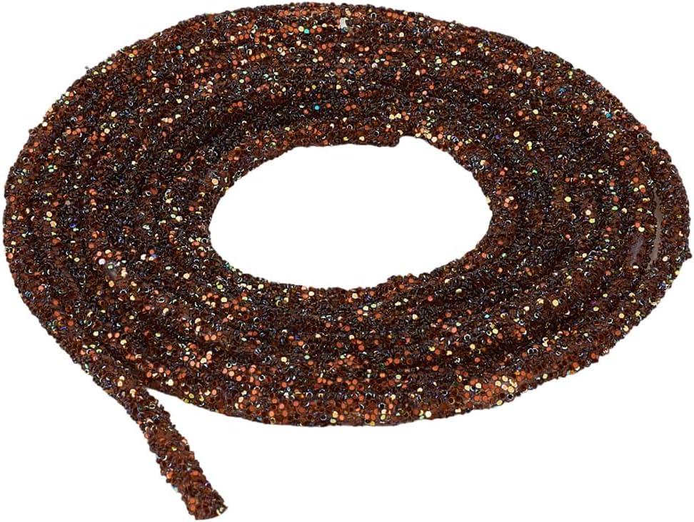 6MM Brown Glitter Rope Ribbons Sparkle Sequins Round Cord Trimming Glass Rhinestone Tube Sequin String for Jewelry Making Wedding Dresses Costume Decor Clothes Shoes Accessories DIY Crafts