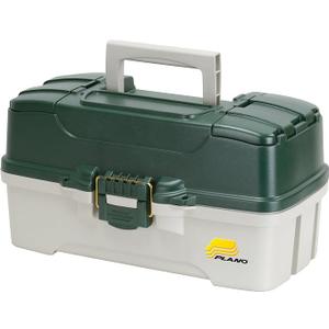 Plano 3-Tray Tackle Box with Dual Top Access, Dark Green Metallic/Off White, Premium Tackle Storage