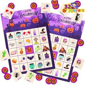 JOYIN 32 Players Halloween Bingo Card Game, Kids Bingo Cards Set for Halloween Party Games, Large Group Family Activities, School Classroom Party Supplies
