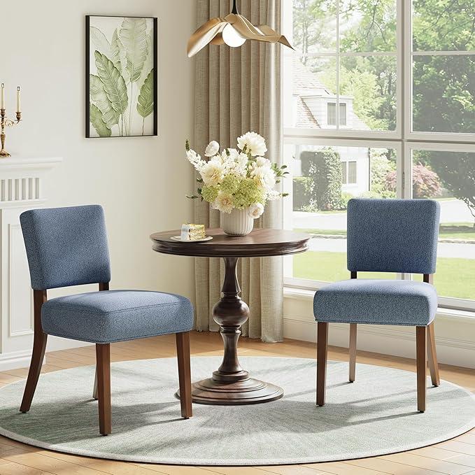 COLAMY Upholstered Dining Chairs Set of 2, Fabric Kitchen Chairs with Padded Seat & Back, Solid Wood Legs, Modern Simple Dining Room Chairs for Kitchen, Dining Room, Living Room, Blue