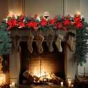 Dingion 9 ft Christmas Poinsettias Garland Decoration DIY Artificial Pine Garland with Red White Berries Picks Poinsettias Flower Ornaments for Xmas Fireplace Table Window Stairs Holiday Decor