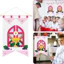 HunnmingRe First Communion Banner Kit for Girls and Boys, 12 x 18 Inches 1st Holy Communion Banner Kits Felt Catholic Gifts for Sunday School DIY Arts and Crafts(Stylish)