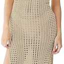 Women's Knit Vest Long Dress Crochet Robes V Neck Elegant Cover Up Dress, XL