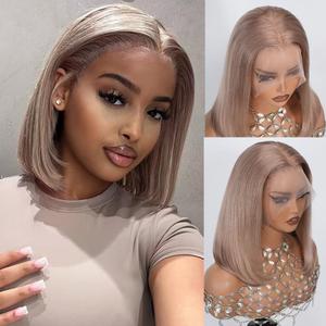 Ash Blonde Bob Wig Human Hair,13x4 HD Lace Frontal Human Hair Wig for Black Women Pre Plucked Straight Glueless Blonde Lace Front Short Bob Wigs 180% Denstiy (10 Inch)