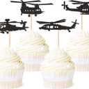 2 x Ercadio 24 Pack Helicopter Cupcake Toppers Black Glitter Aircraft Cupcake Picks Plane Cupcake Toppers for Airplane Theme Party Birthday Baby Shower Cake Decor Supplies