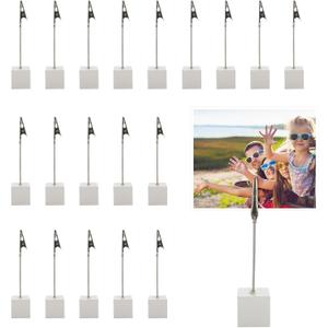 WOPPLXY 30 Pcs Place Card Holder Cube Photo Clips Holder with Alligator Clip, Table Number Holders Cube Base Memo Clips Holders for Wedding, Anniversary Party, Birthday Party, Restaurant - 4.7x1 Inch
