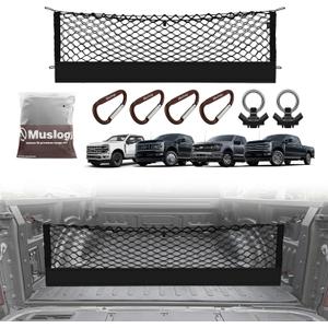 Muslogy Truck Bed Cargo Net Trunk Netting Compatible with 2015+ Ford F150 & 2017+ F250/F350/F450 (Snap-in Tie Down) Accessories, Pickup Cargo Organizer SUV Sedan Storage Net w/Heavy Duty Carabiners