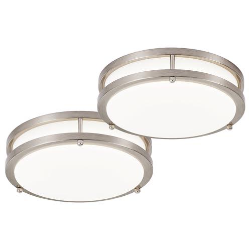 DLLT 2Pack Flush Mount LED Ceiling Light: 10 Inch 5CCT (3000K-6000K) & Dimmable Ceiling Light Fixtures for Bedroom - 18W Modern Brushed Nickel 1600LM Super Bright Kitchen Lighting Fixtures Ceiling, 2Pack-10inch Nickel