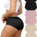 LEVAO Women's Underwear Seamless No Show Hipster Bikini Panties Stretch Invisible Briefs 6 Pack S-2XL (Large, 2*black/2*pink/2*skin Color)