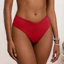 geluboao Women's Bikini Bottom Sexy V Cut High Cut Swimsuit High Waisted Bathing Suit Bottoms (Red, M)