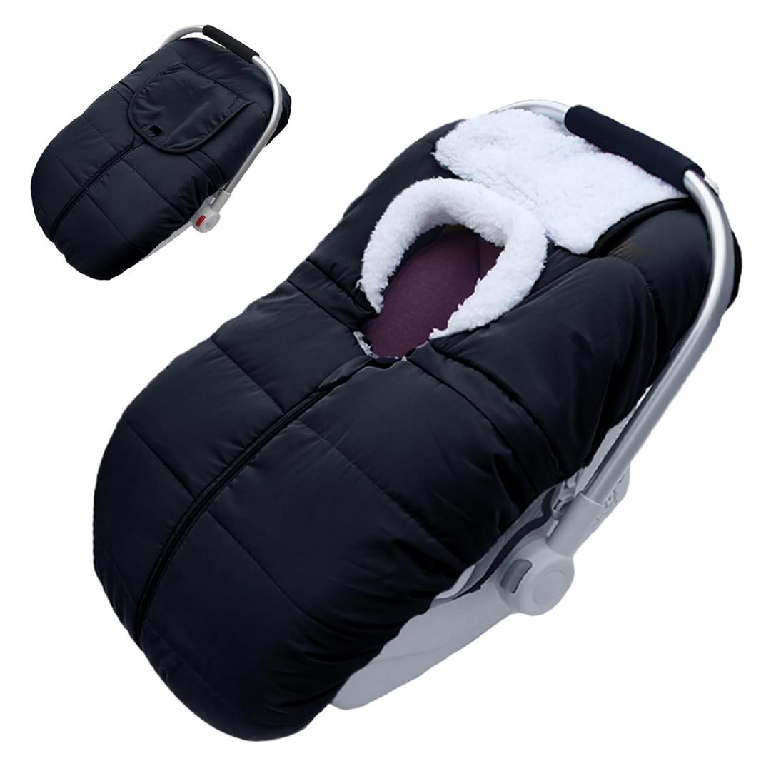 Winter Baby Car Seat Cover, Carseat Cover for Baby Seat or Stroller, Windproof Warm Infant Car seat for Newborn Keep Babies Warm Bunting Bag (Black)