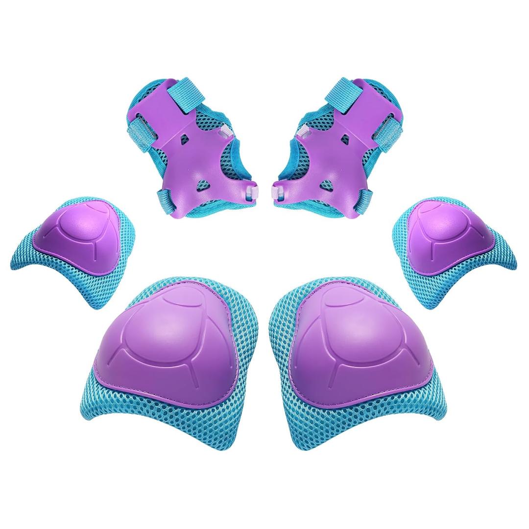 Kids/Youth Knee Pad Elbow Wrist Pads Guards Protective Gear Set, for Roller Skates,Cycling Bike,Skateboard,Inline Skatings,Scooter Riding,and Other Outdoor Sports Activities (Medium, Blue+purple)