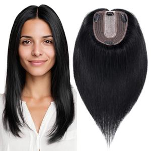 MY-LADY Human Hair Toppers for Women Real Human Hair Thin 10 * 12CM Silk Base with Lace 130% Density Clip in Remy Hairpieces 10 Inch Jet Black