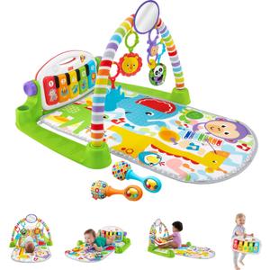Fisher-Price Baby Playmat Deluxe Kick & Play Piano Gym for Learning & 2 Maracas Soft Rattles for Newborn to Toddler Play Ages 0+ Months (Multicolor)