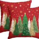 AVOIN colorlife Green and Gold Merry Christmas Trees Snowflake Throw Pillow Covers Set of 2, 18 x 18 Inch Winter Holiday Cushion Case Decoration for Sofa Couch