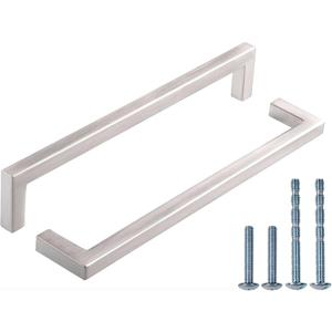 10 Pack Solid Cabinet Pulls Brushed Nickel,Kitchen Square Cabinet Handles Satin Nickel, 6-5/16" (160mm) Hole Center,Drawer Pulls Hardware Handles for Cabinets Cupboard Drawer