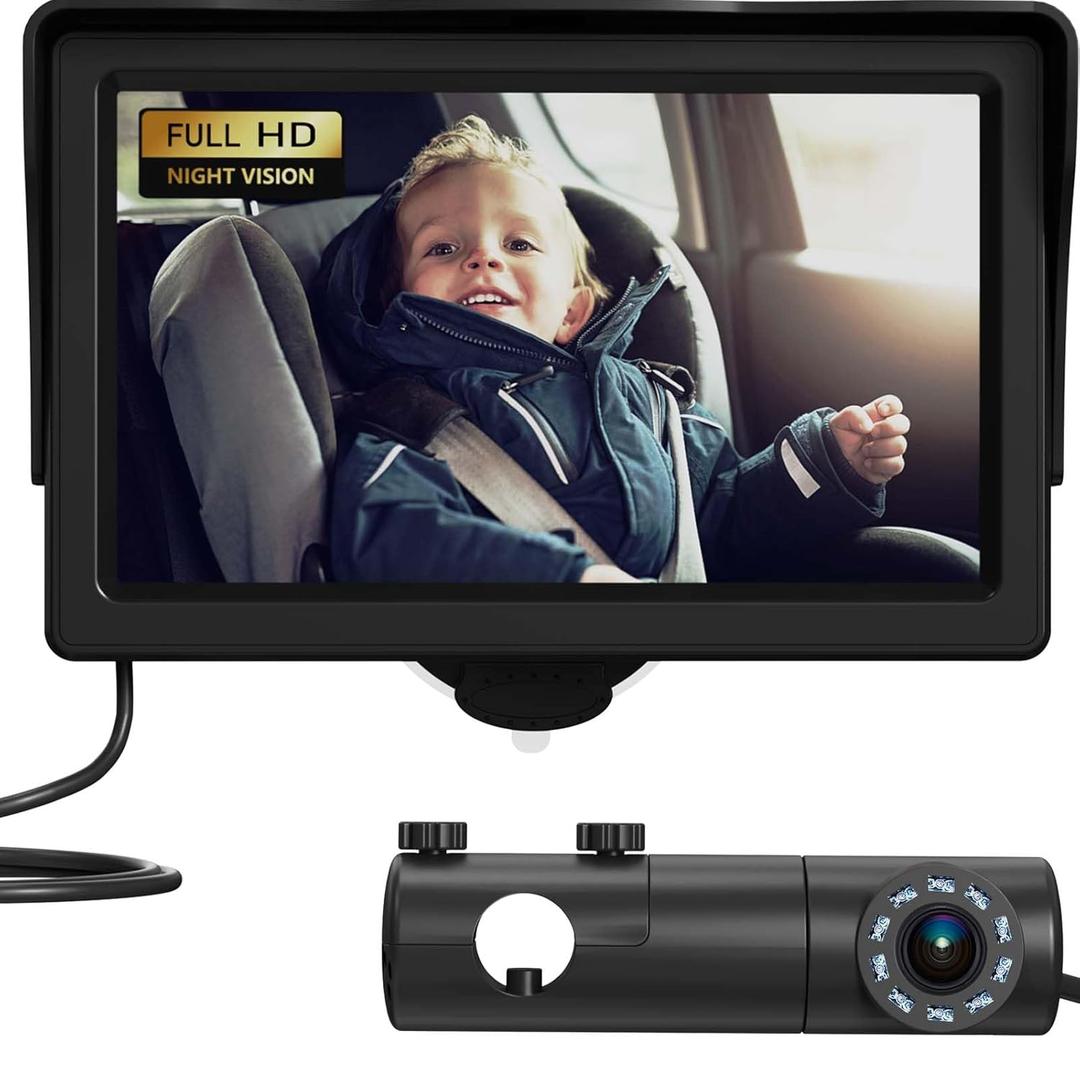Baby Car Camera, HD Display Baby Car Mirror with Night Vision Feature, 4.3 inch Baby Car Camera with Monitor Wide Clear View, BackSeat Camera Rear Facing to Observe Babys Every Move Black-Car Seat Mirror