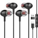 2 Packs Wired Earphones USB Type C Headphones for iPhone 16/15 Pro Max Laptop PC with Microphone, Noise Isolation Headset Compatible for Google Pixel 7 6a iPad Pro Samsung MacBook