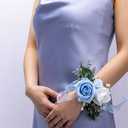 Fnize Blue Corsage and Boutonniere Set for Bride Groom Bridesmaids Groomsmen Wedding Homecoming Flowers Prom Suit Accessories, Rose Boutonniere and Wrist Corsage Flower